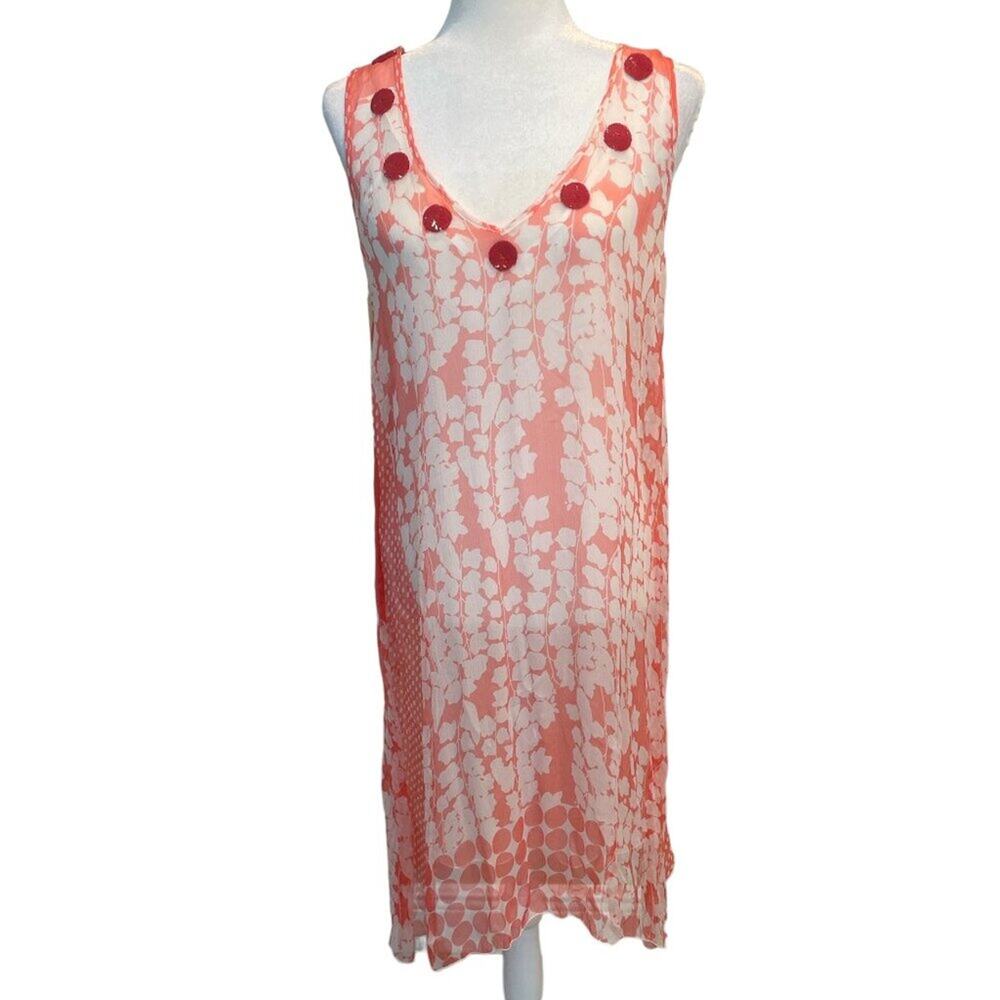 VALERY 100% Silk Sleeveless Coral Sleeveless Dress with Sequin Details Size 4